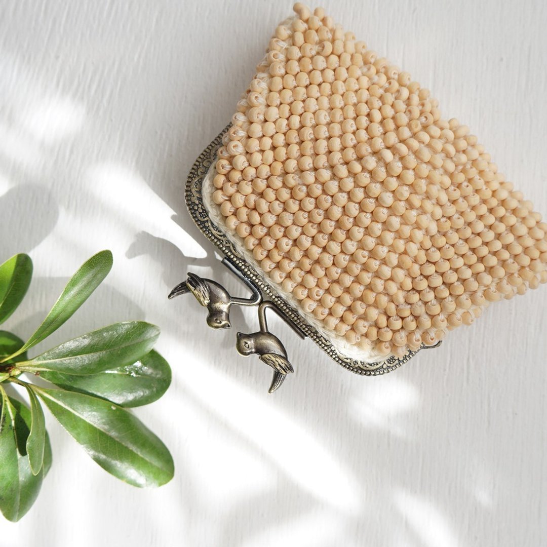Ba-ba handmade Wood Beads crochet pouch No.1888 - 化妆包/杂物包 - 其他材质 咖啡色