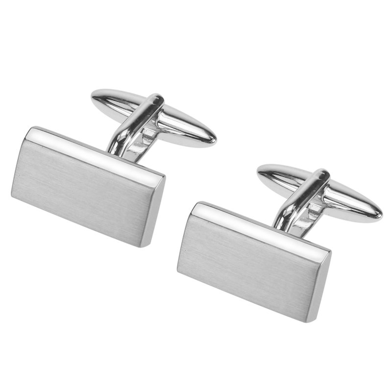 长方形银色拉丝袖扣 - 袖扣 - 其他金属 银色