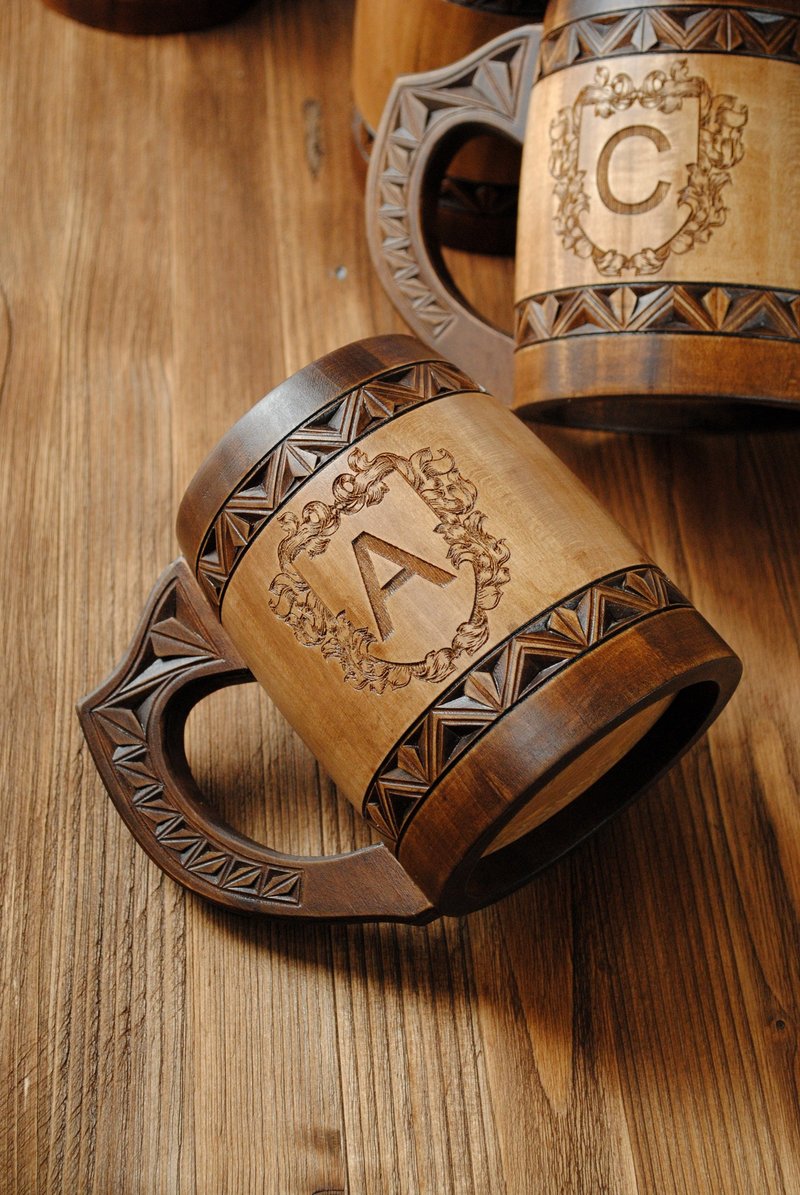 个性木质啤酒杯男士周年纪念礼物爸爸兄弟马克杯生日礼物 - 咖啡杯/马克杯 - 木头 