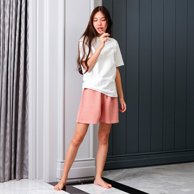 Linen Shorts - 居家服/睡衣 - 棉．麻 粉红色
