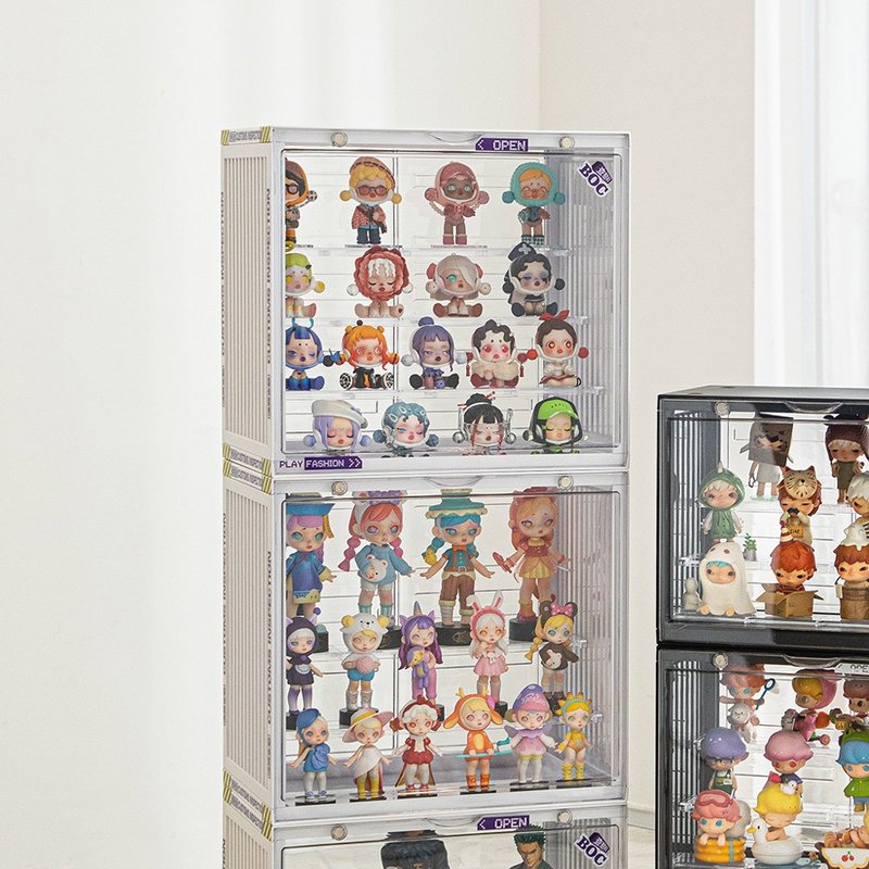 日本霜山 磁扣前开式可层叠公仔模型展示盒(大款)-3入-多色可选 - 收纳用品 - 塑料 白色