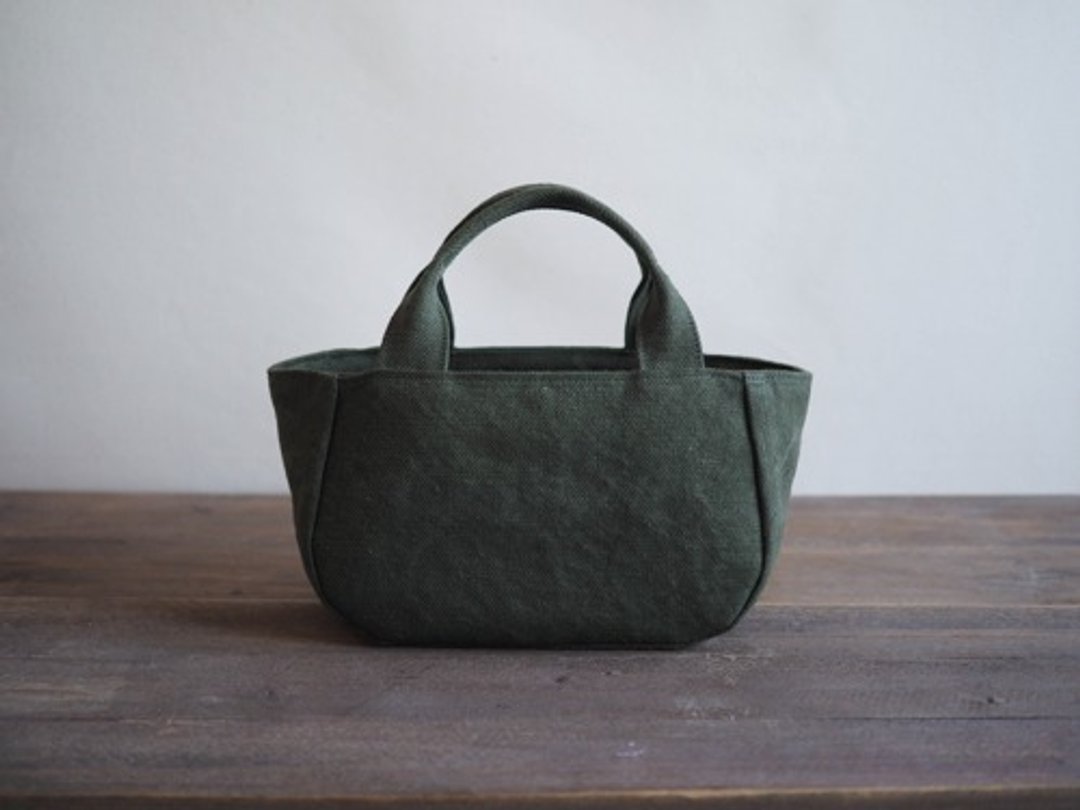 Made-to-order [MILITARY TWILL] Round tote with lid S khaki drive - 手提包/手提袋 - 棉 绿色