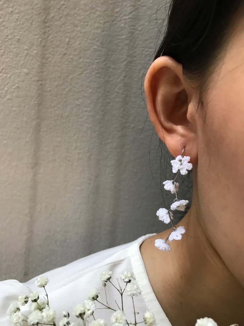 耳環/耳夾 5 Spray Minimal Gypsophila crochet e - 耳环/耳夹 - 贵金属 白色