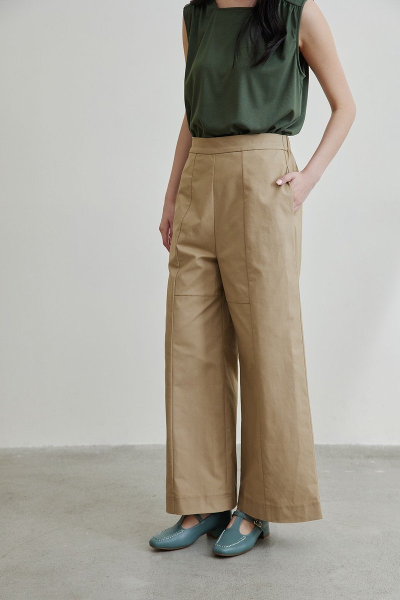 风起宽筒长裤-山形 - 女装长裤 - 棉．麻 卡其色
