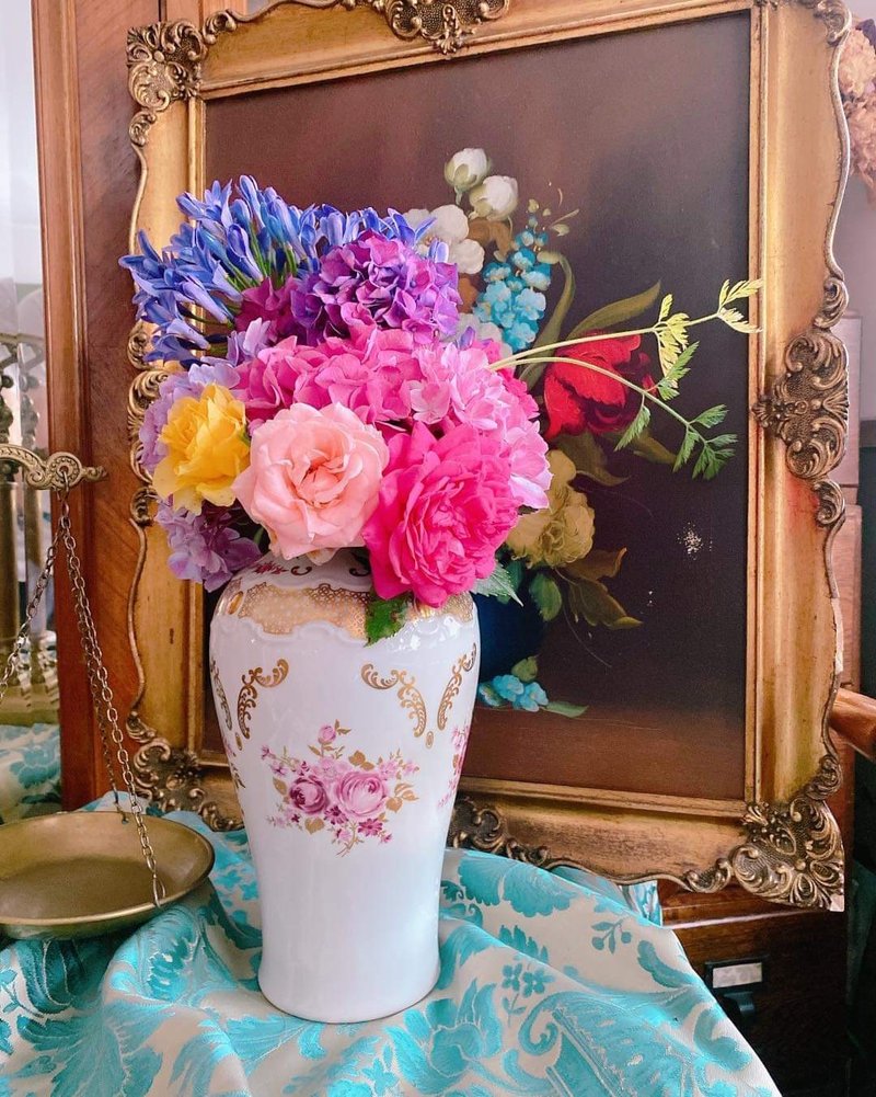 德国制手绘玫瑰24K金古董骨瓷花瓶 大尺寸花瓶 储物罐 库存品 - 花瓶/陶器 - 瓷 多色