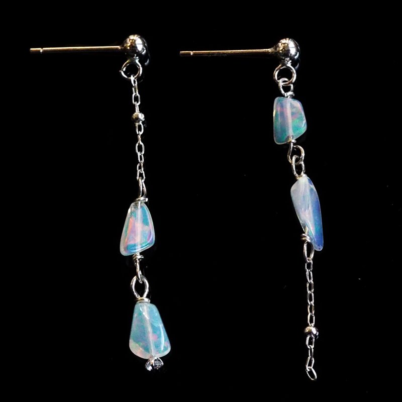 暮冬曙光 | 天然蛋白石纯银耳环 - 耳环/耳夹 - 半宝石 多色