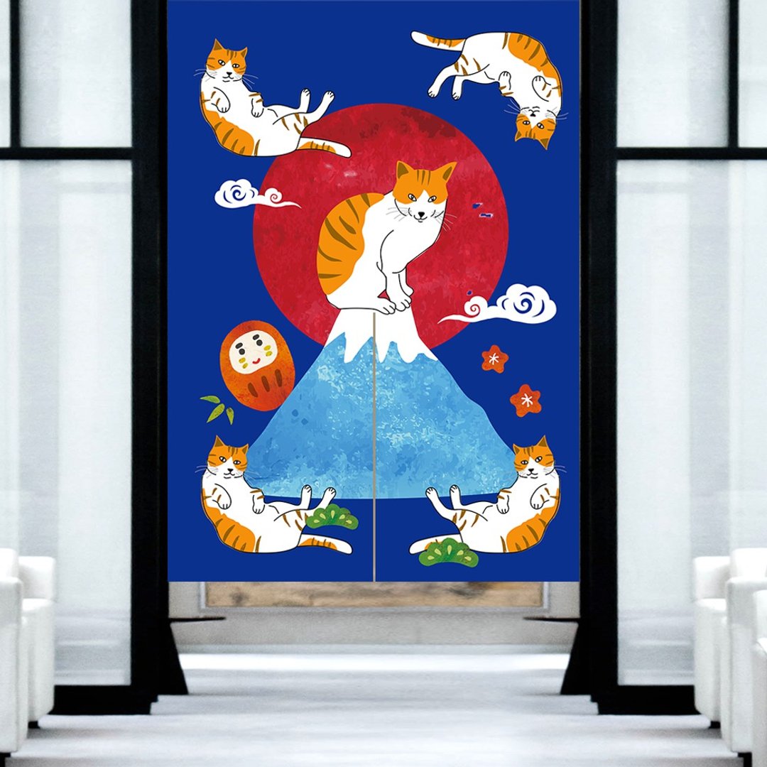猫 富士山 门帘 - 门帘/门牌 - 棉 蓝色