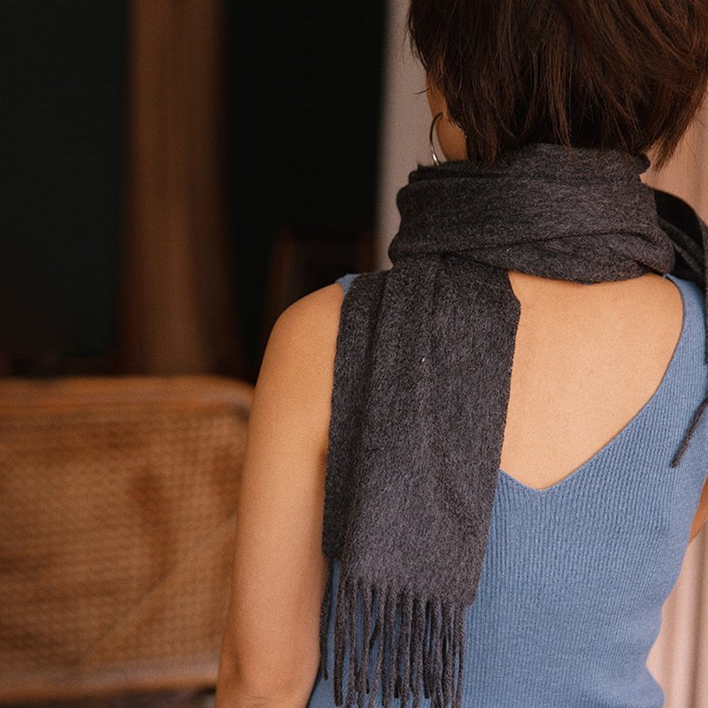 岩灰色/绛紅色 100%純羊絨圍巾 Cashmere素面流蘇圍巾 經典大披肩 - 围巾/披肩 - 羊毛 灰色