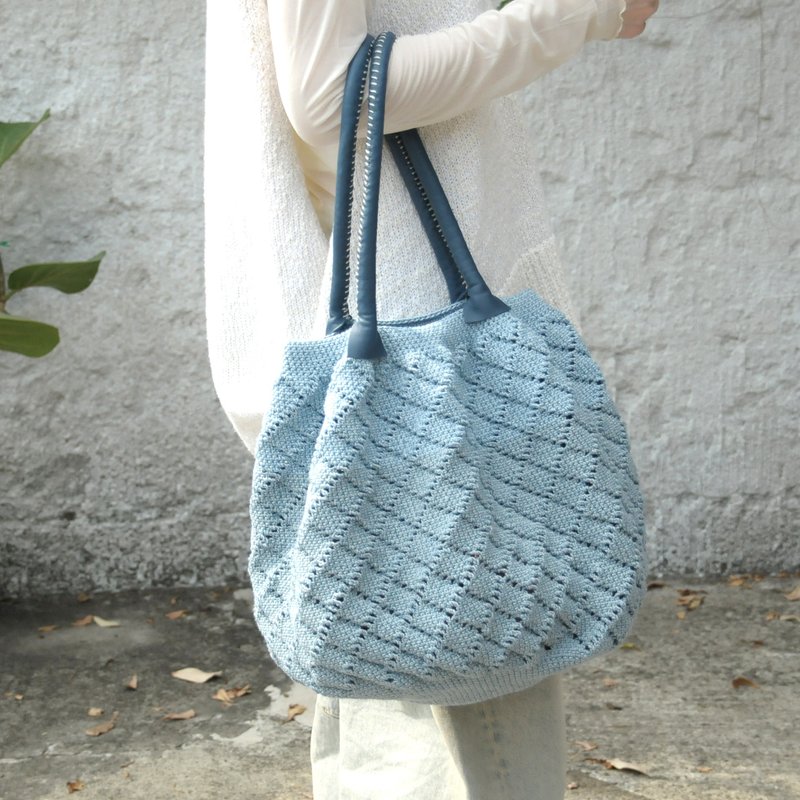 蓝宝 / 大亚麻编织包 / 手工麻绳包 / 肩背包 / 手提包 - 手提包/手提袋 - 棉．麻 蓝色