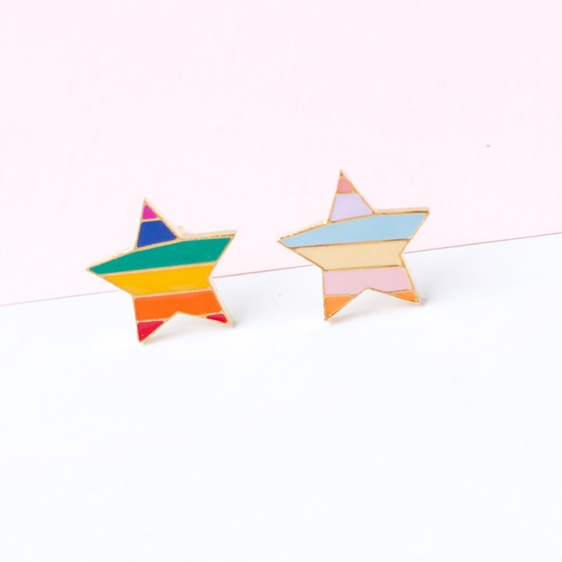 彩虹 星星 Rainbow 勾式耳环 夹式耳环 生日礼物 - 耳环/耳夹 - 铜/黄铜 多色