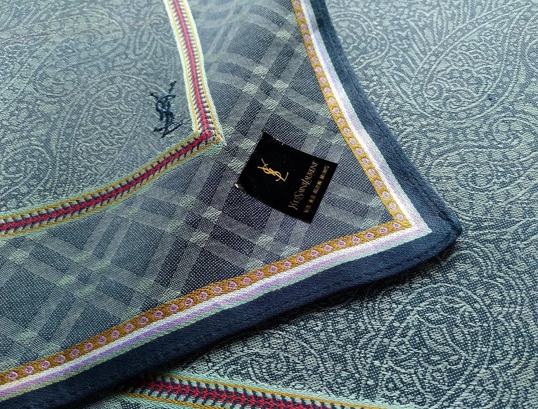 YvesSaintLaurent 复古手帕 缇花织纹 18.5 x 18 英寸 - 手帕/方巾 - 棉 绿色