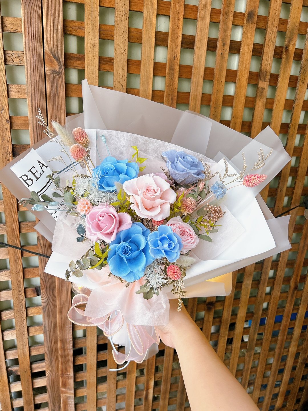 宝贝粉撞色花束 永生花 性别趴 情人节 告白 毕业 求婚 附提袋 - 干燥花/捧花 - 植物．花 多色