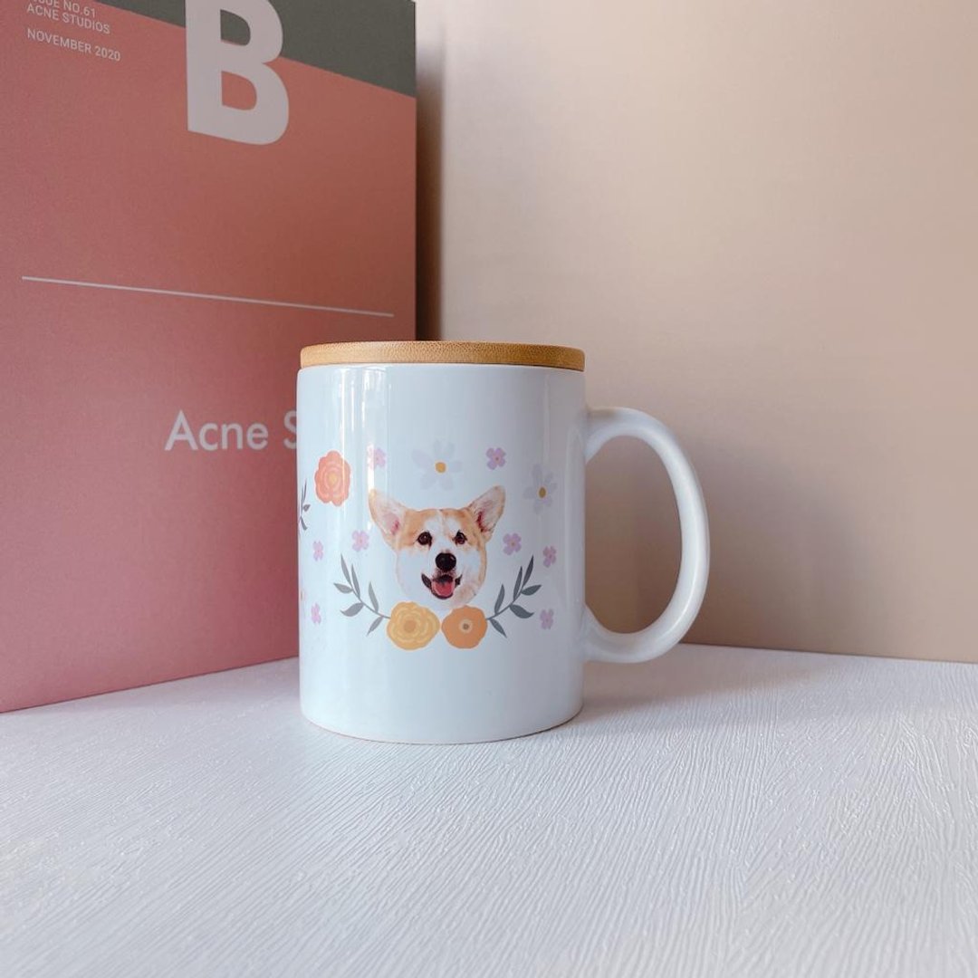 定制宠物陶瓷杯连木制杯盖 - 其他杯子 - 陶 多色