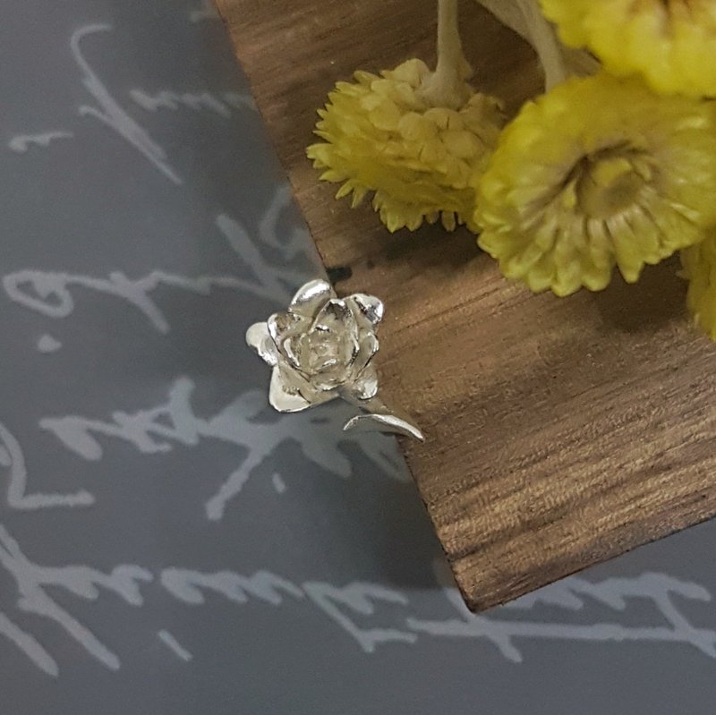 银铌细工 | 纯银黏土/多肉/卷绢/纯银耳环/单耳耳针/手作银饰 - 耳环/耳夹 - 纯银 银色