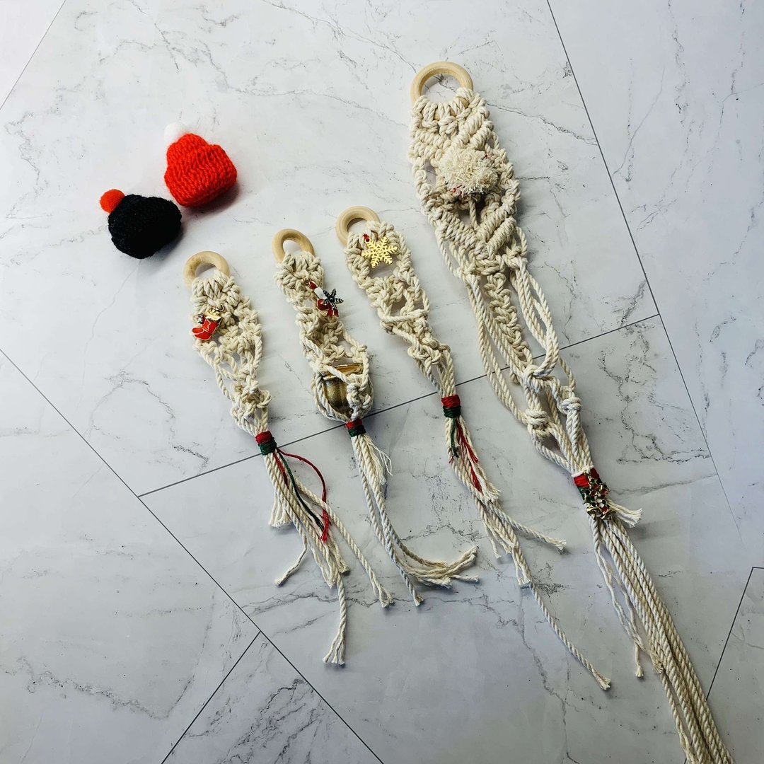 圣诞特制 Macramé 花边结 空气凤梨 居家挂饰 礼物-不含植物 - 植栽/盆栽 - 棉．麻 白色