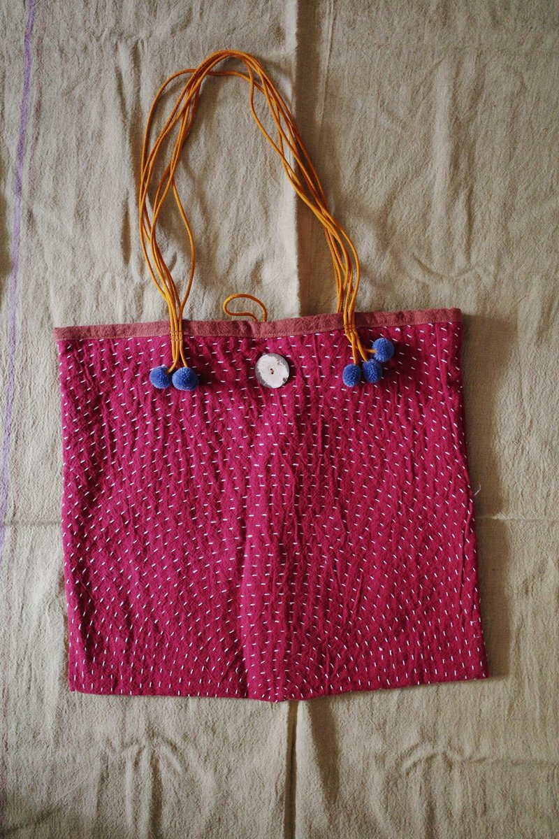 手工刺子绣手提包 - 手提包/手提袋 - 棉．麻 