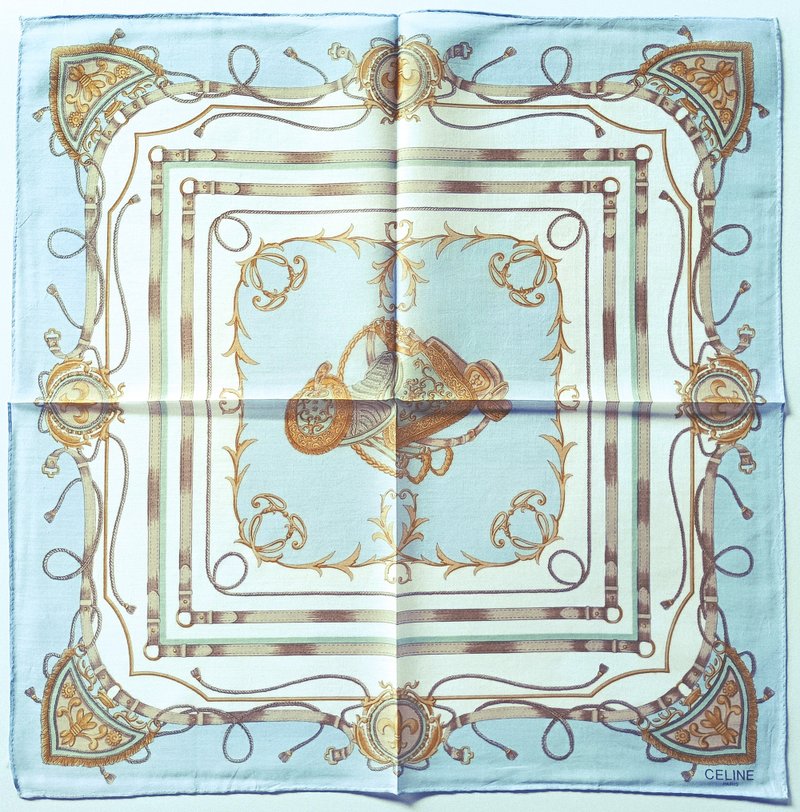 Celine Paris 古董手帕 马匹缰绳 19x 19 英寸 - 手帕/方巾 - 棉．麻 透明