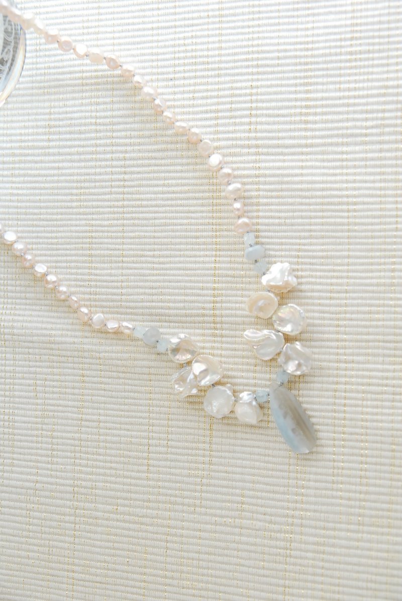 条纹蓝蛋白石与珍珠项链 - 项链 - 珍珠 多色