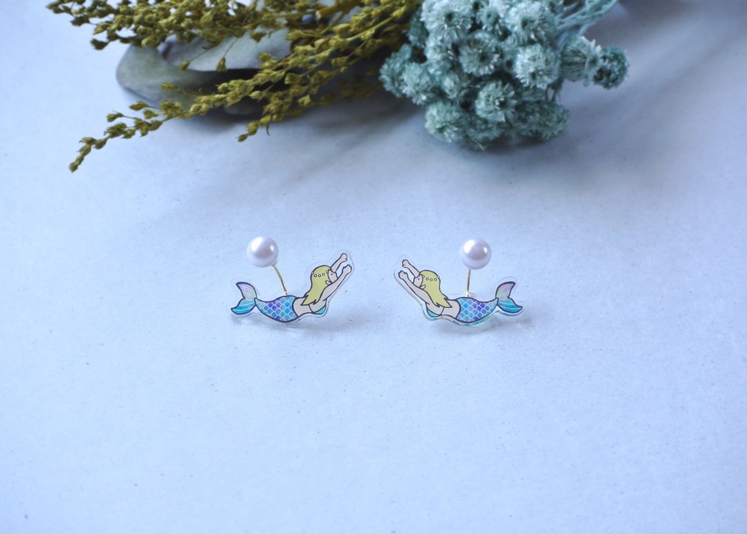 Mermaid - 耳环/耳夹 - 压克力 多色