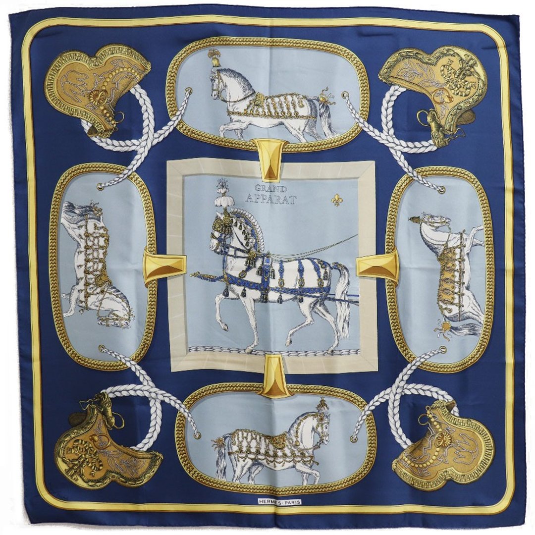 【日本直输】爱马仕 HERMES Carre 90 丝巾 GRAND APPARAT 盛装的马匹 丝绸 蓝色 女性用【二手】 - 丝巾 - 丝．绢 蓝色