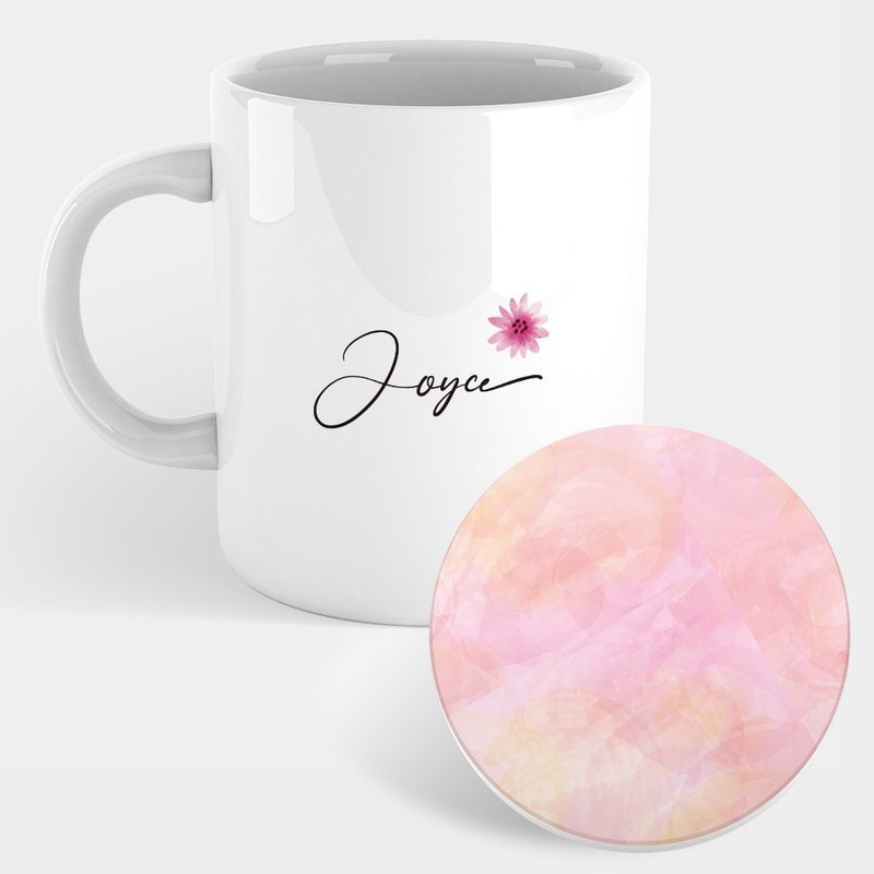 【定制化礼物】粉色小花 定制化英文名 马克杯 杯垫 PU002 - 咖啡杯/马克杯 - 瓷 粉红色