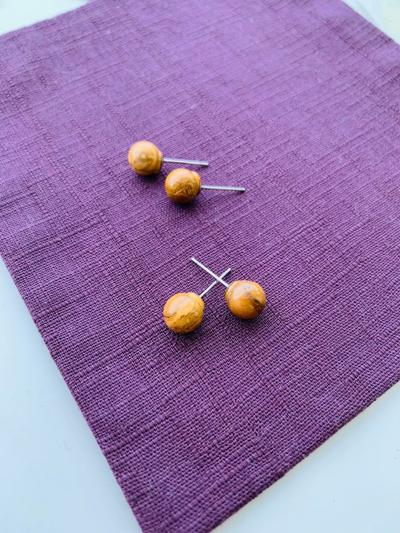 帝皇玛瑙圆满不锈钢耳针耳钉 - 耳环/耳夹 - 半宝石 咖啡色