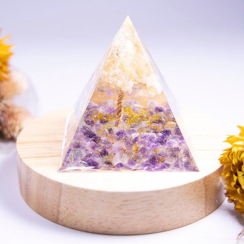 金字塔奥根塔Orgonite生命之树/脉轮/助眠/冥想/能量黄水晶紫水晶 - 其他 - 树脂 