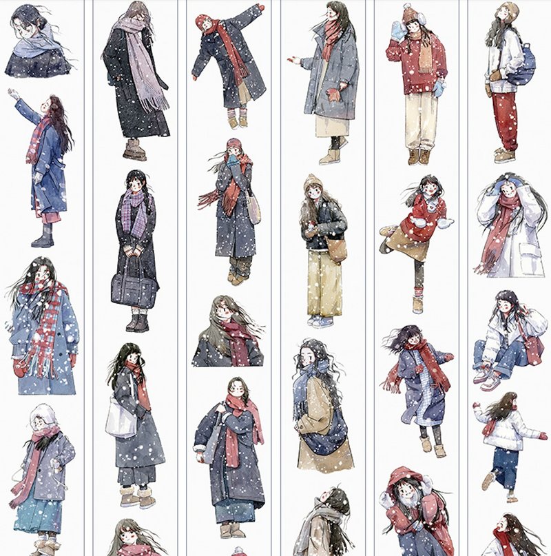 下雪了 雪の日 塩顏繪畫 PET 和紙膠帶 10米卷 (kiss-cut) - 纸胶带 - 其他材质 多色