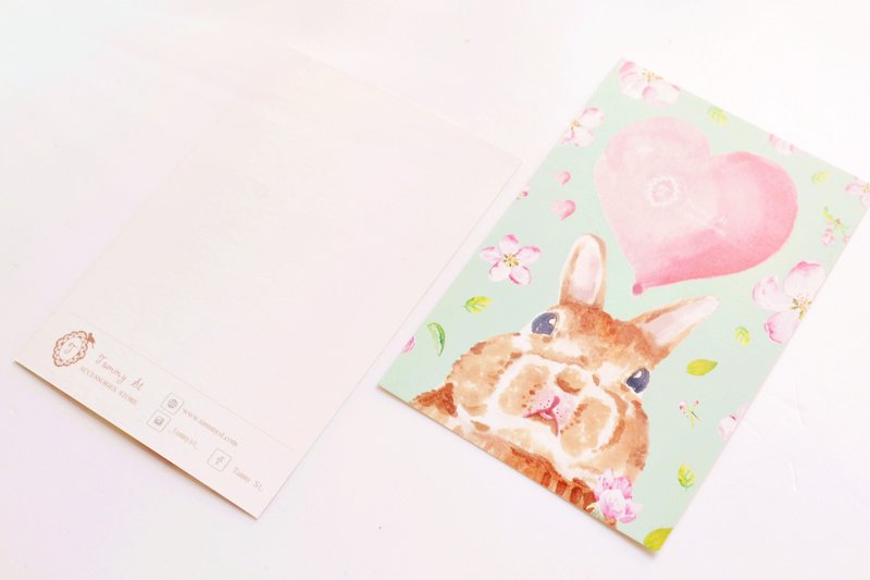 可爱呆胖兔湖水绿色示爱明信片 - 卡片/明信片 - 纸 