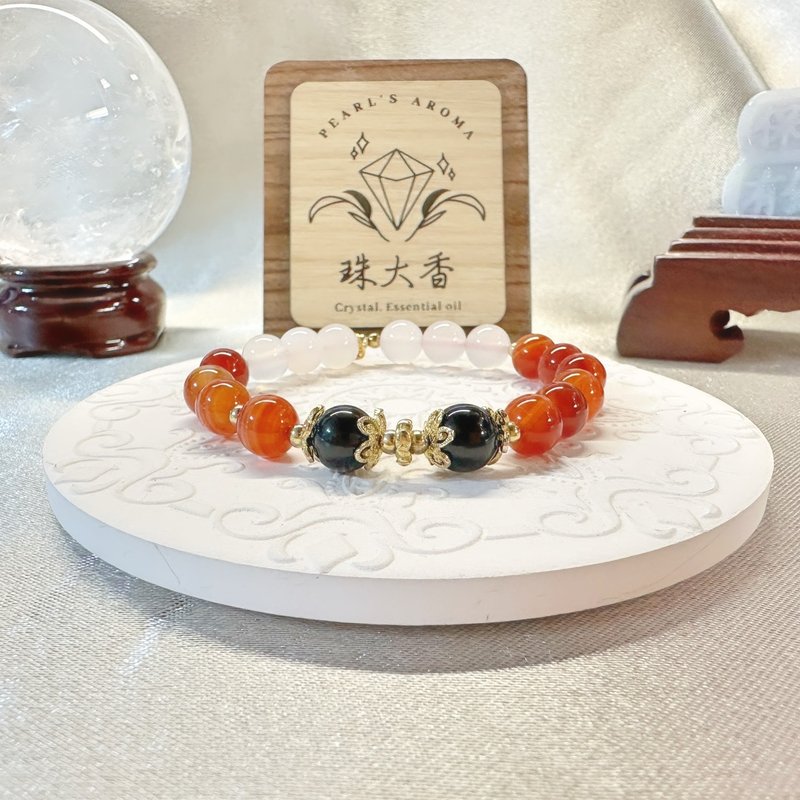 凌寒映曜 红玛瑙・白玛瑙・黑曜石・925纯银 - 手链/手环 - 水晶 红色