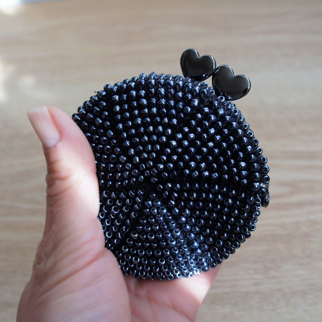 Ba-ba handmade Beads crochet round coinpurse No.1157 - 零钱包 - 其他材质 黑色
