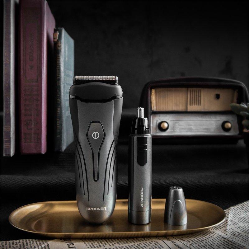 (男人必备两把刀) 奥本三刀头电胡刀+鼻毛刀 可雷雕定制 男友礼物 - 脸部清洁/卸妆用品 - 防水材质 银色