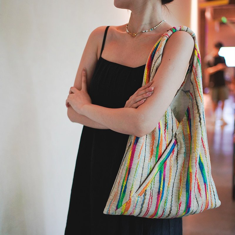 彩虹羊毛质地托特包 波西米亚三角包 - 侧背包/斜挎包 - 聚酯纤维 