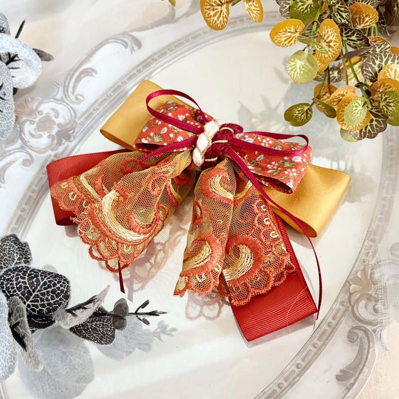 多层蕾丝蝴蝶结发夹 马尾夹 发圈 抓夹 弹夹 自动夹 鲨鱼夹 边夹 - 发饰 - 其他材质 橘色