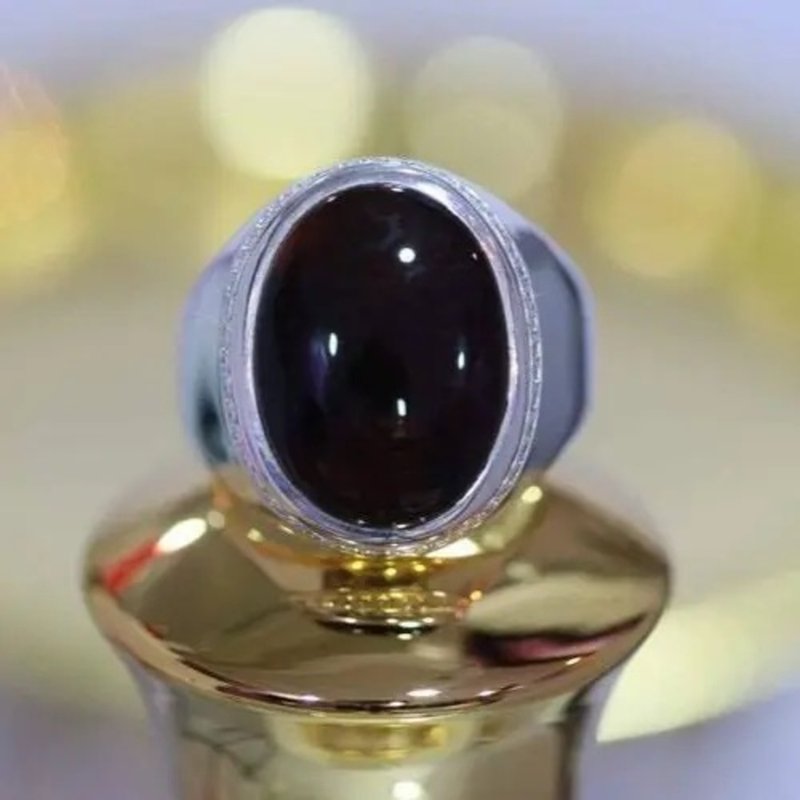 黑红Aqeeq戒指 也门雅马尼Aqiq 男士也门玛瑙戒指 - 戒指 - 宝石 黑色