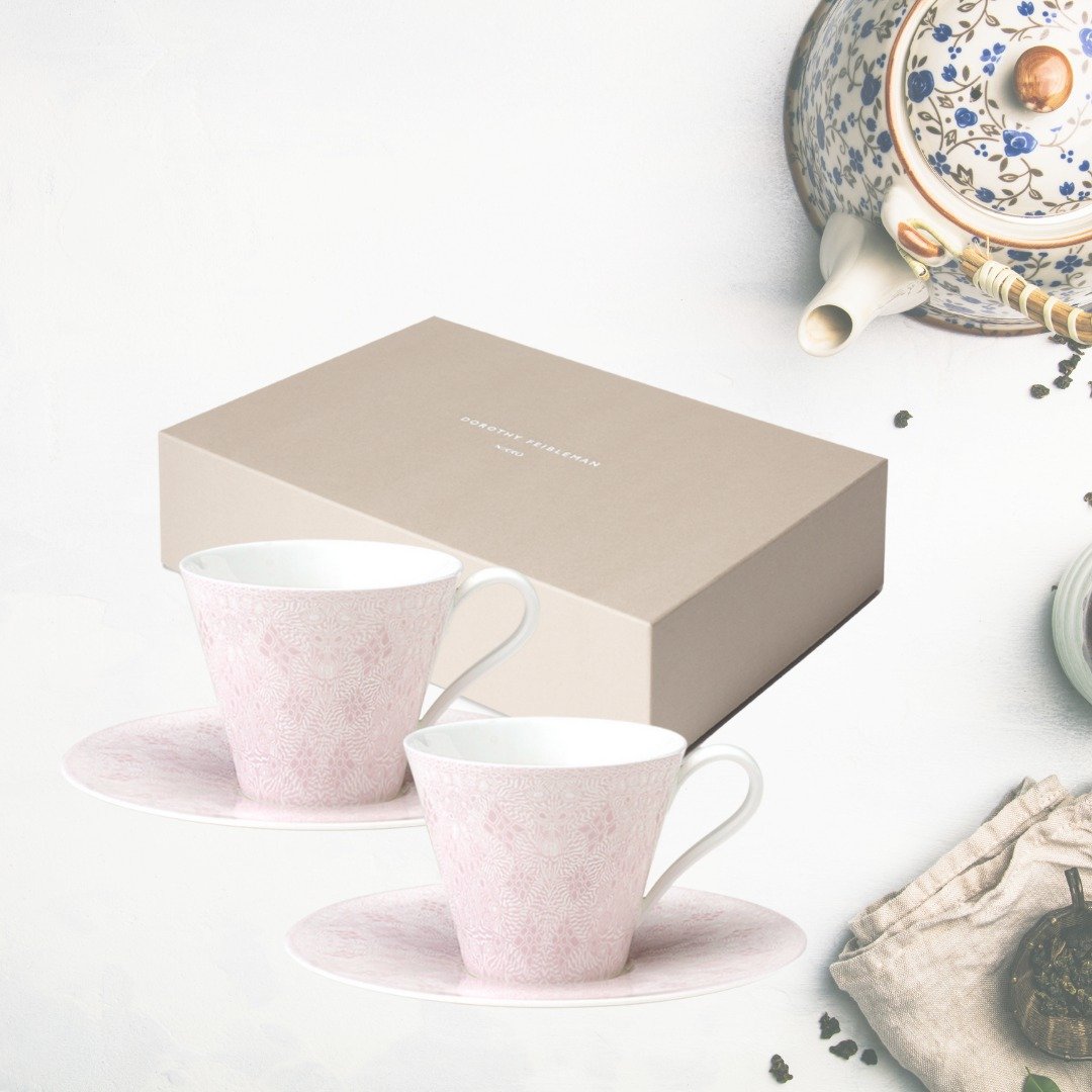 【礼物福袋】Nikko tabletop 几何图案 粉红色茶杯连底碟一对套装 - 茶具/茶杯 - 瓷 粉红色