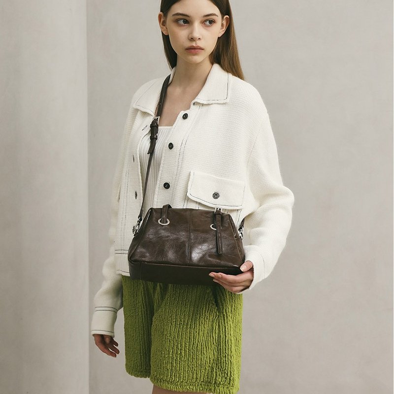 韓國製 MUR ATTI Bag Vegan Leather 包包 (Crinkle Dark Brown) - 侧背包/斜挎包 - 环保材料 