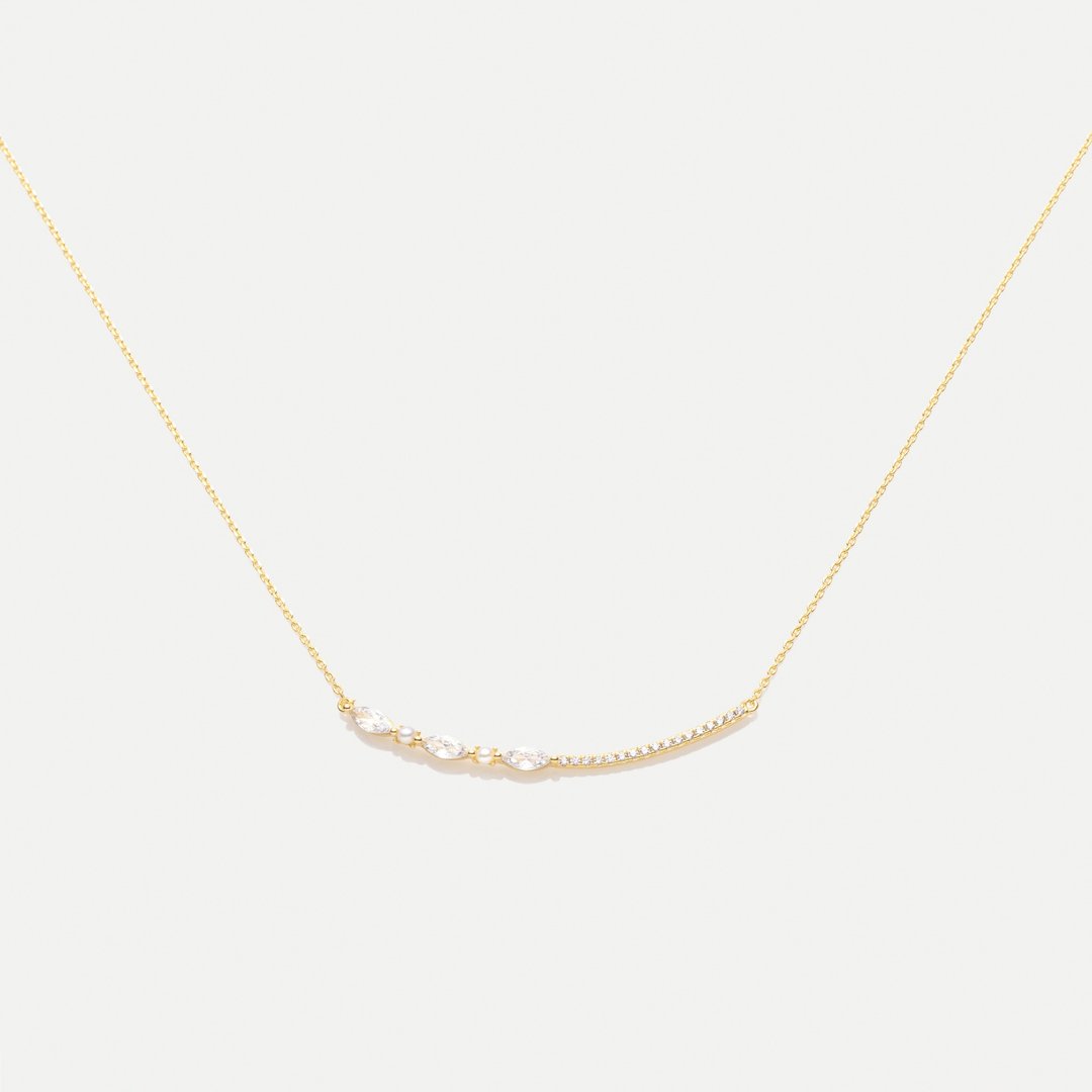 天然珍珠 马眼锆石项链 /  Eleonore necklace - 项链 - 铜/黄铜 金色