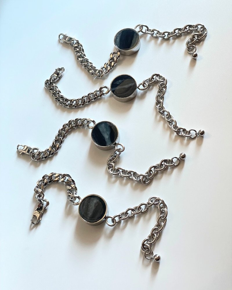 天然和田玉钛钢古巴链 X32 33 34 35 - 手链/手环 - 玉石 黑色