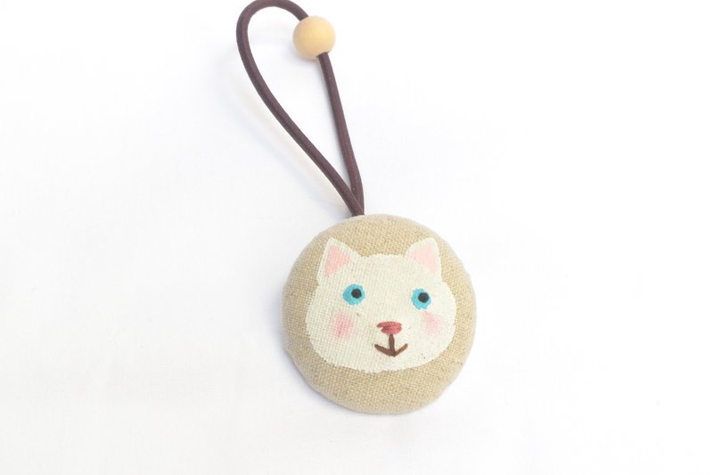 手绘布包扣发束 - 白猫 - 发饰 - 棉．麻 白色