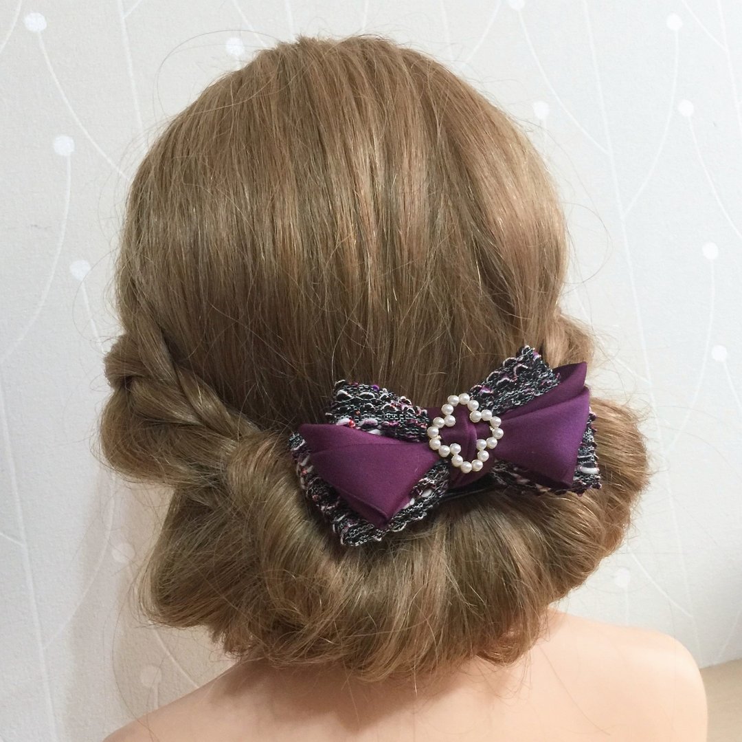 浆果紫/ 优雅小香风多层立体蝴蝶结香蕉夹 自动夹 发束 鲨鱼夹 - 发饰 - 其他材质 紫色
