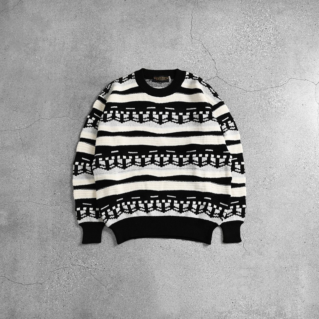 Vintage 立体织纹毛衣 / 图腾毛衣、苦瓜纹毛衣、复古图腾毛衣 - 男装针织衫/毛衣 - 羊毛 黑色