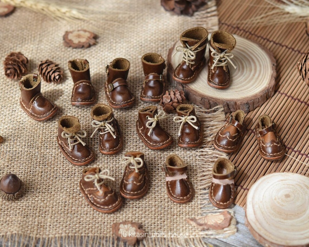T-Dark Brown Earth Tone Doll Shoes Leather boots handmade For Blythe, Pullip, Ho - 皮件 - 真皮 咖啡色