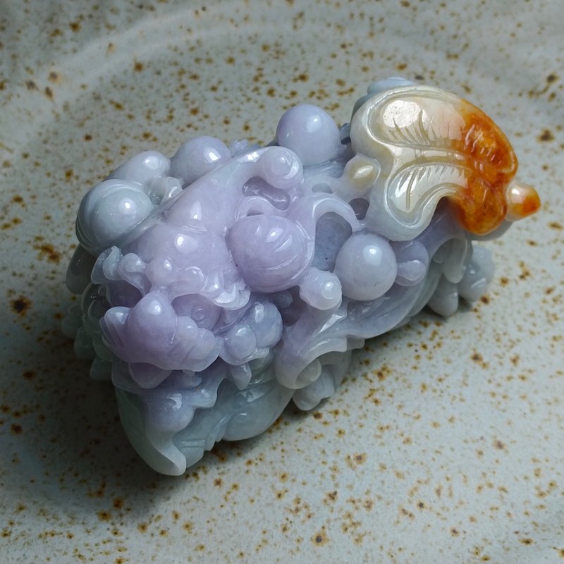 J0001天然翡翠A货 . 细糯紫罗兰带黄芭蕉尾貔貅.招财.摆件. - 摆饰 - 玉石 