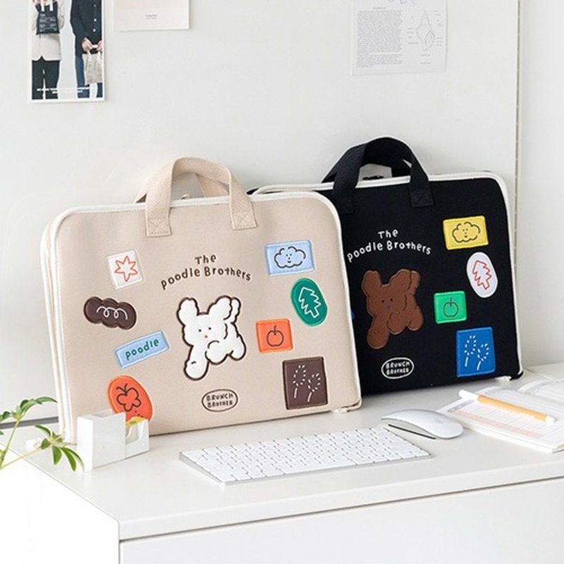 Romane Brunch Brother 贵宾狗刺绣15寸电脑包 - 电脑包 - 棉．麻 