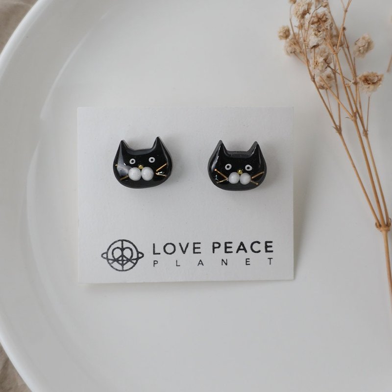 猫猫好朋友耳环 一般款 | 黑 - 耳环/耳夹 - 树脂 黑色