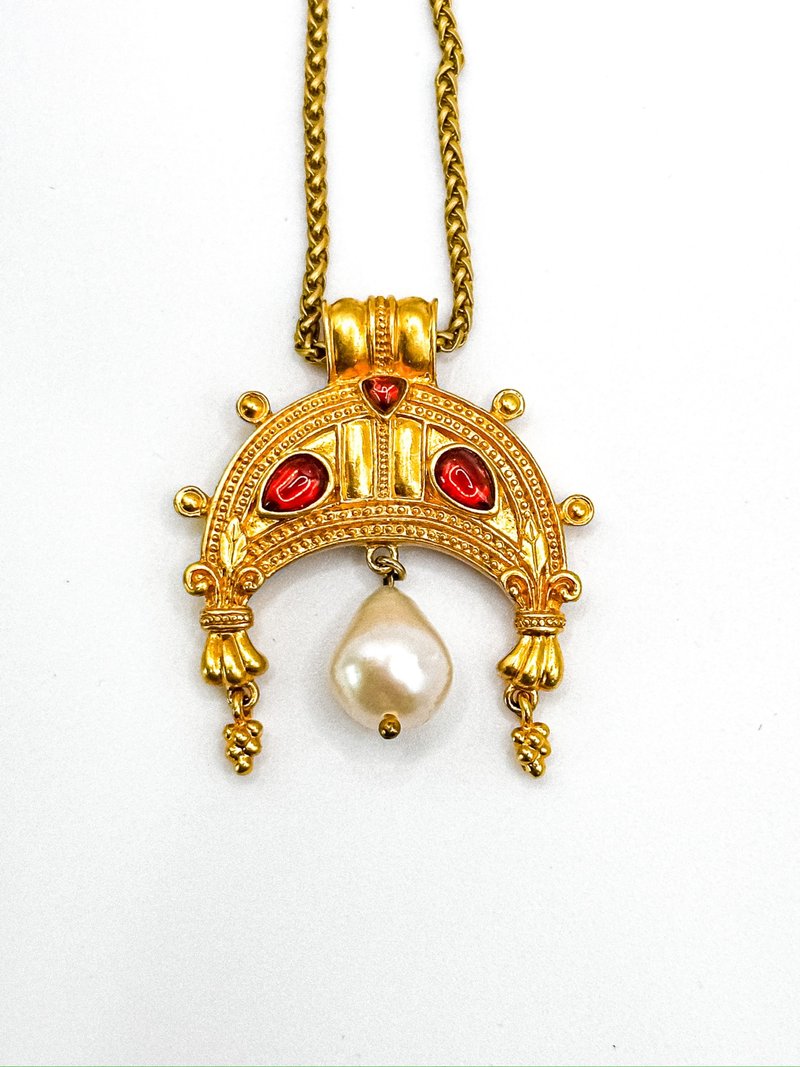 博物馆珠宝系列——希腊神话的岁月・仿红宝石镀金月牙项链 - 项链 - 其他金属 金色