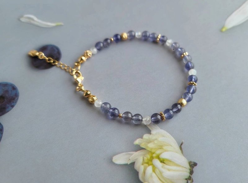 小宇宙 / 堇青石 月光石 恋人石、招财 14k包金配件 - 手链/手环 - 水晶 蓝色
