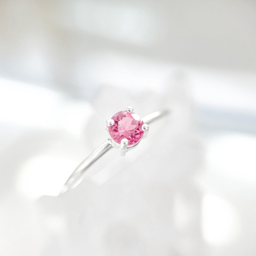 / 薄桜 / 圆形粉红碧玺 925 纯银戒指 - 戒指 - 宝石 粉红色