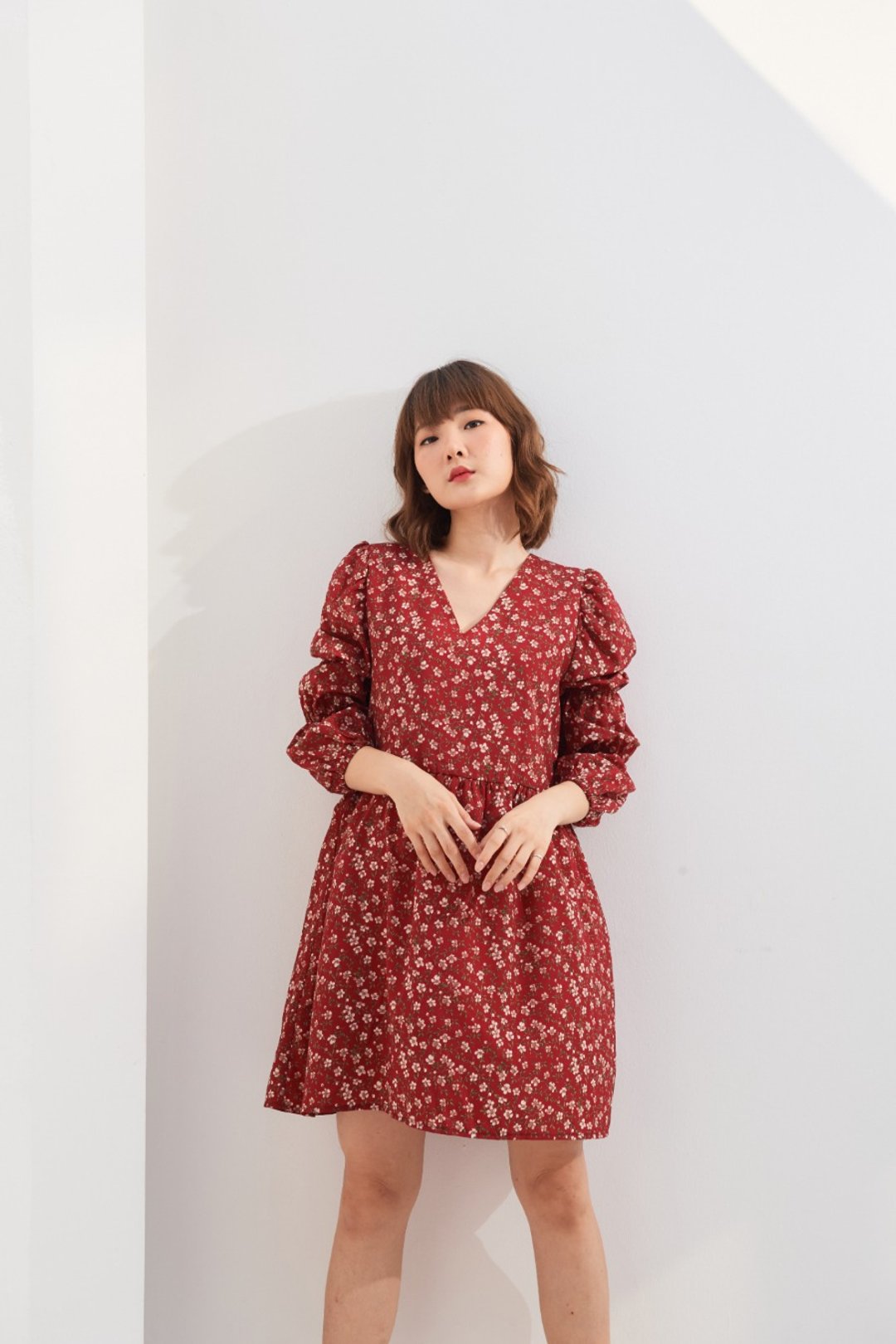 Baby doll dress (Burgundy) - 洋装/连衣裙 - 聚酯纤维 红色